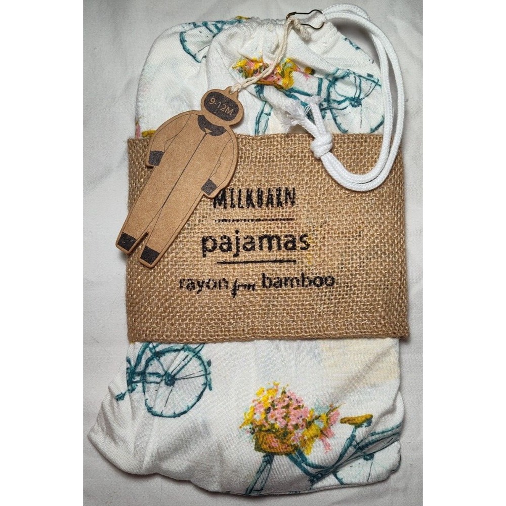 MILKBARN Baby 9 12 Mos‎ Rayon Bamboo Pajamas Flower Bicycle 1pc Longall Bike NWT - Picture 2 of 3